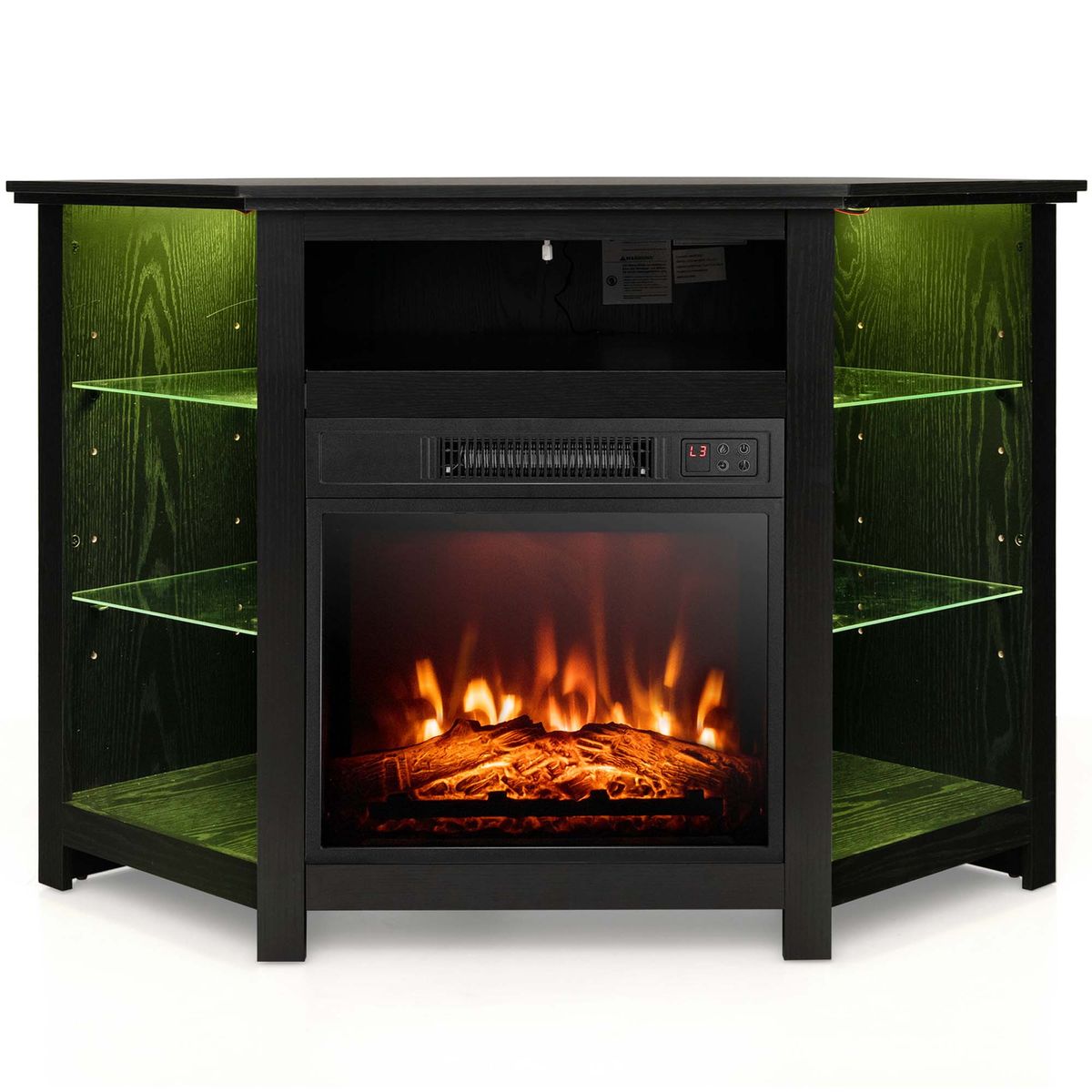 Photos - Mount/Stand Costway Fireplace Corner TV Stand with LED Lights & Smart APP Control for 50-Inch TVs - Fireplace TV Stand-Dark FP10534US-DK
