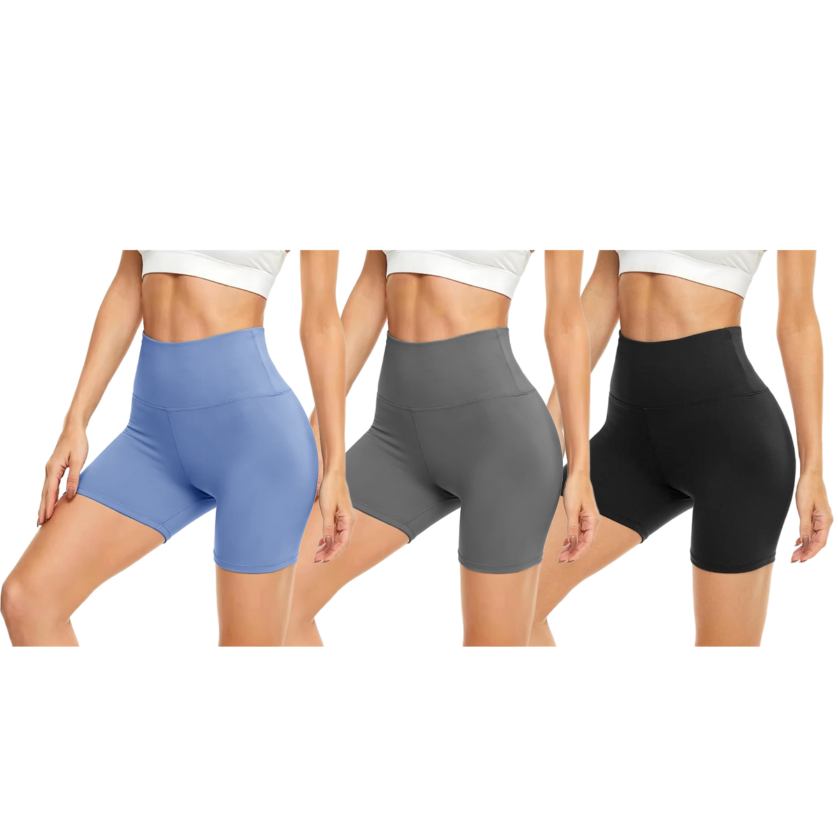 Women's Soft High Waist Biker Shorts (1- to 3-Pack) - 3-Pack(Black,Blue,Grey)-2XL