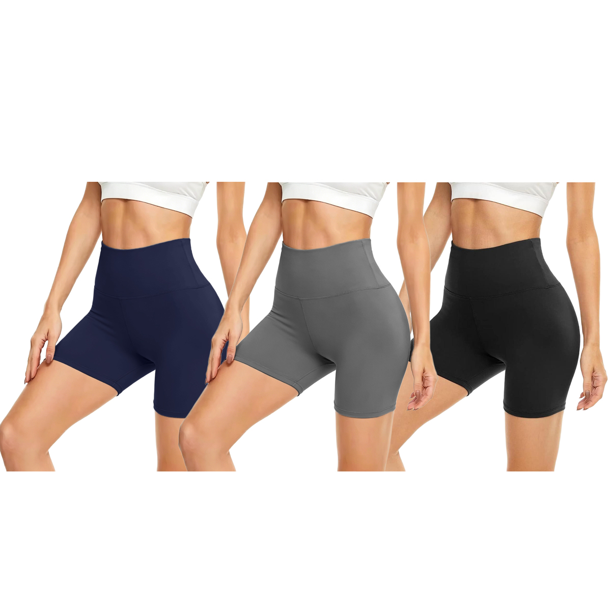 Women's Soft High Waist Biker Shorts (1- to 3-Pack) - 3-Pack(Black,Navy Blue,Grey)-S/M