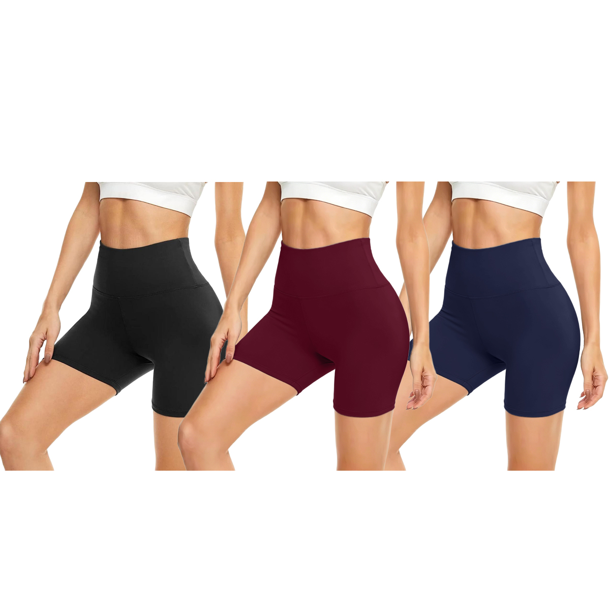 Women's Soft High Waist Biker Shorts (1- to 3-Pack) - 3-Pack(Black,Wine,Navy Blue)-L/XL