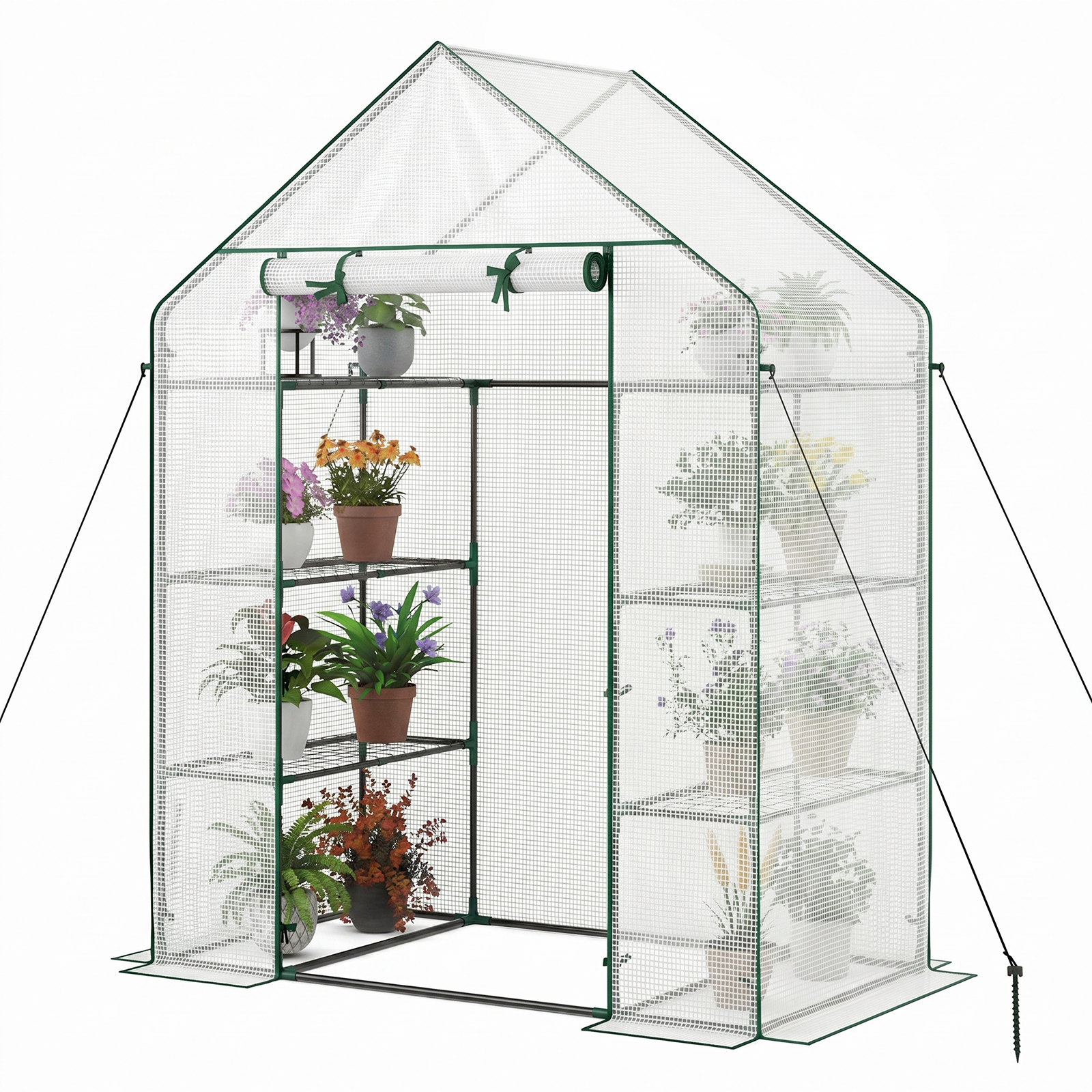 Portable Outdoor Mini Walk-in 4-Tier Greenhouse - White