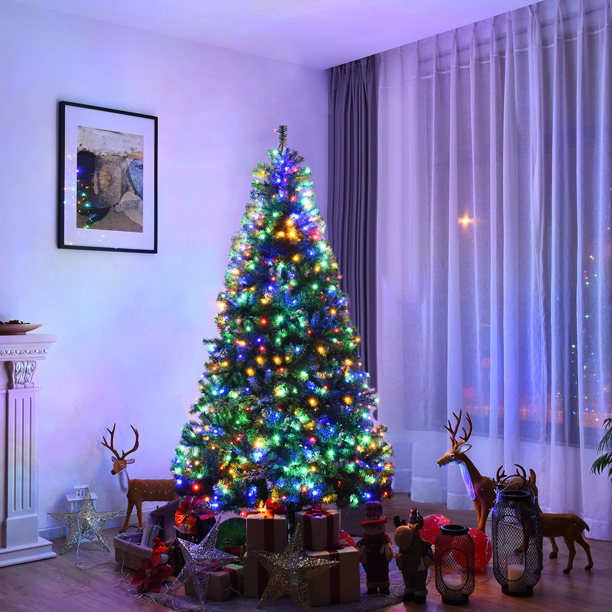 Photos - Other Decoration Costway Pre-Lit Artificial Christmas Tree with LED Lights - 7Ft Pre-Lit Artificial CM20680