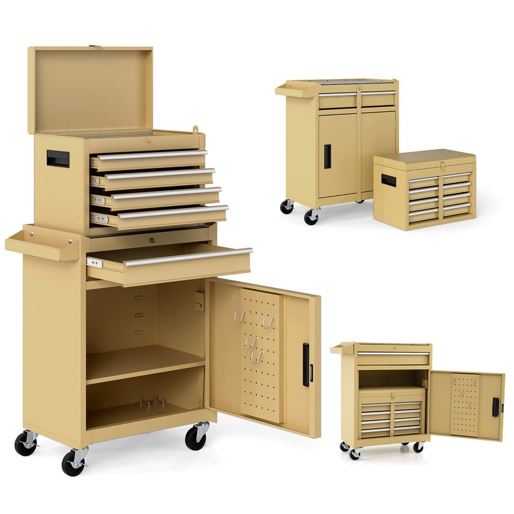 2-in-1 Tool Chest and Cabinet with 5 Drawers - Tool Chest -Yellow
