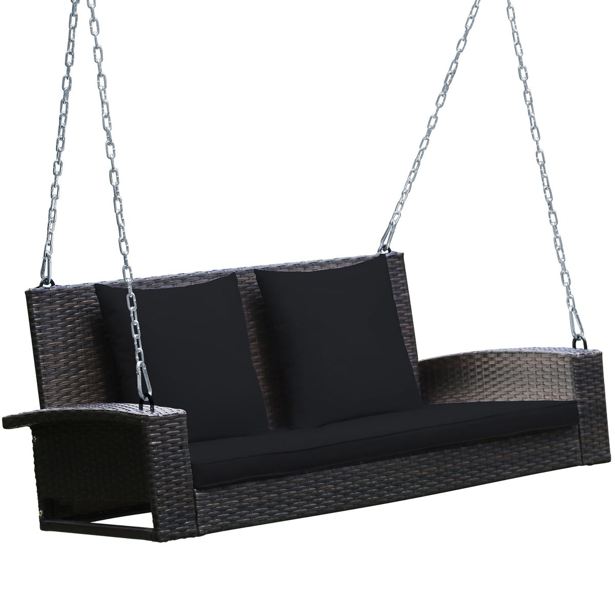 Photos - Canopy Swing Costway 2-Person Rattan Porch Swing - Black HW68879DK 
