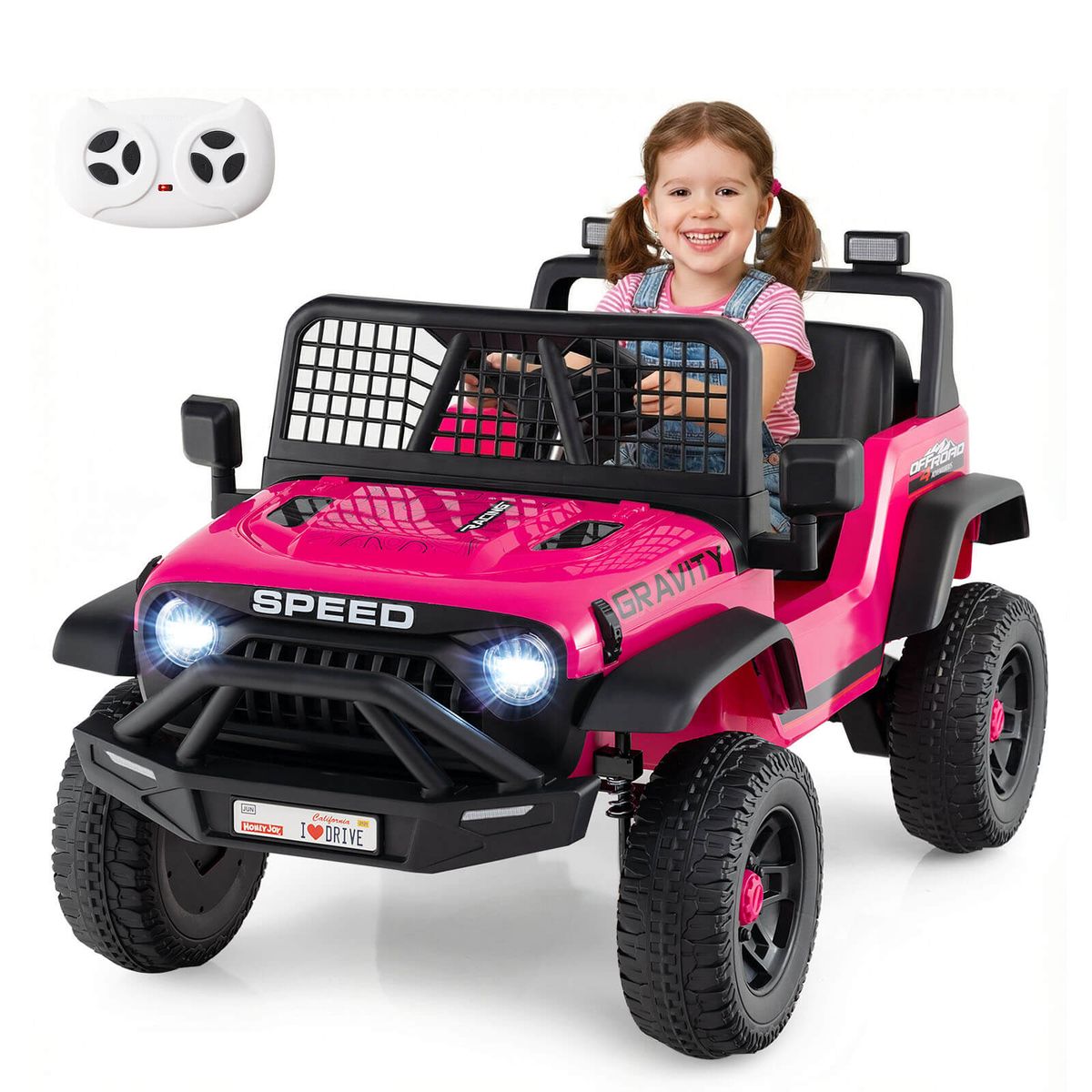Photos - Kids Electric Ride-on Costway 24V Ride-On Car with Realistic Headlights and Remote - Pink HCST11769 