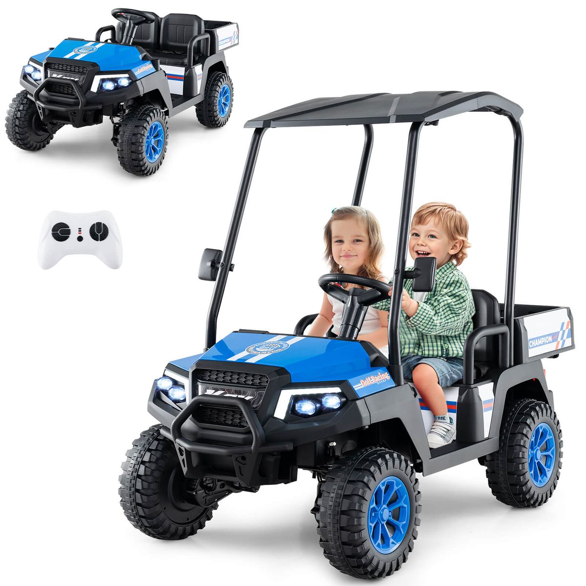 24V 7AH Kids Golf Cart with Sun Shade - Blue