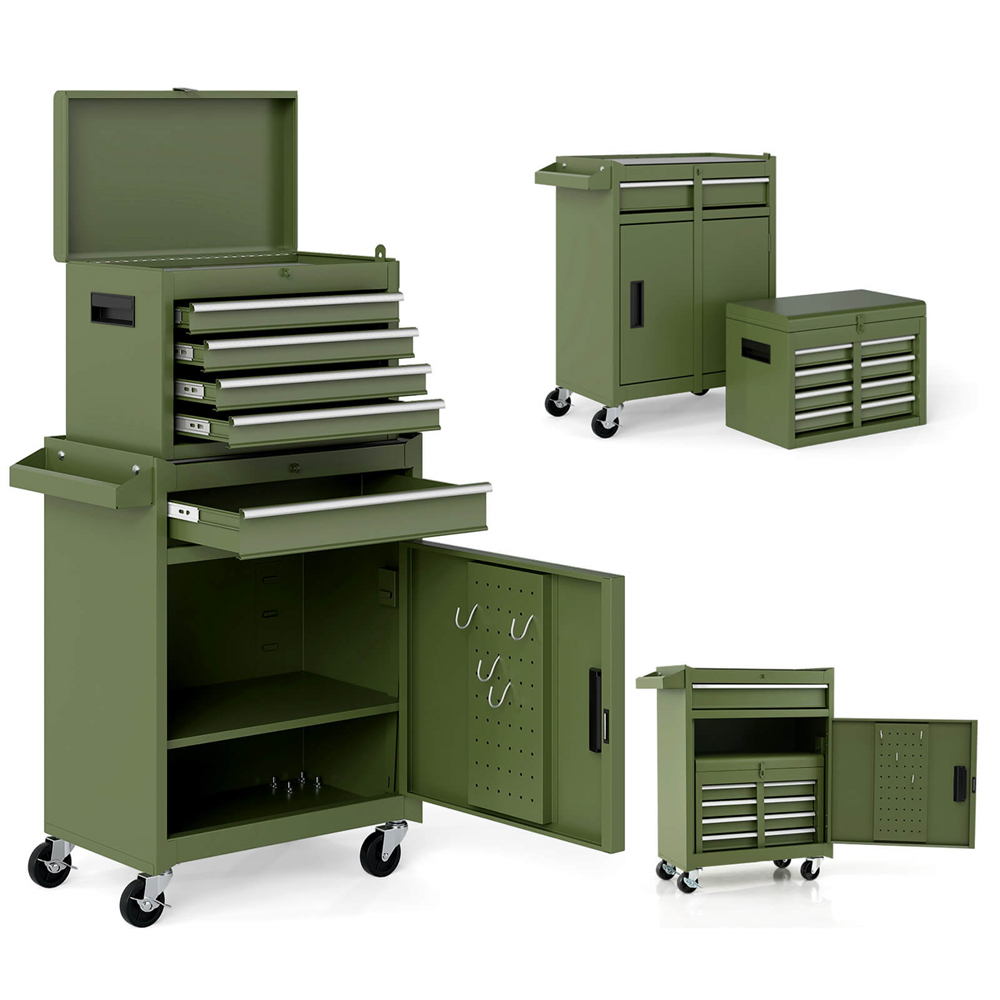 2-in-1 Tool Chest and Cabinet with 5 Drawers - Tool Chest -Green