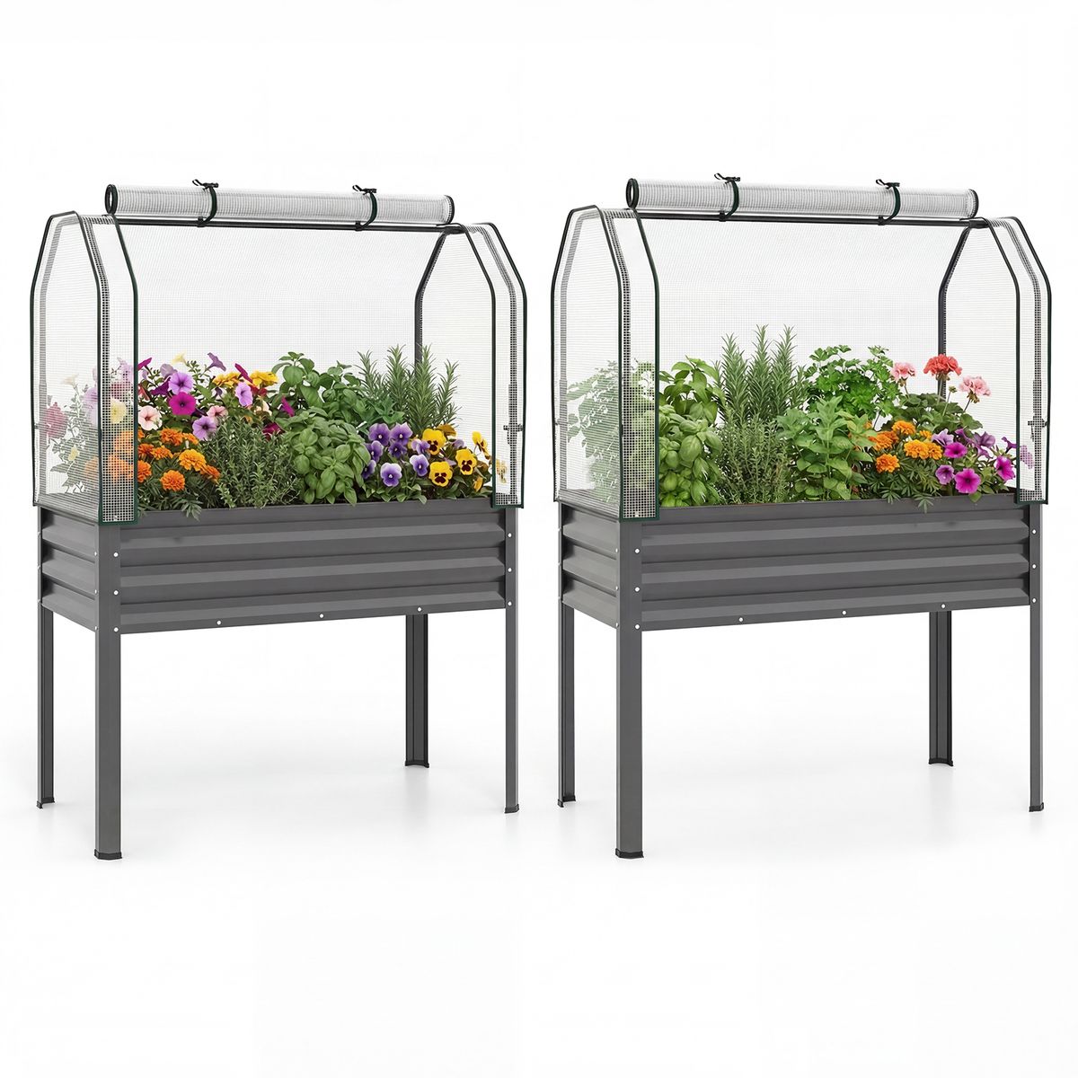Photos - Flower Pot Costway Galvanized Raised Garden Bed  - Gray-2 HCST13954 (1- or 2-Pack)