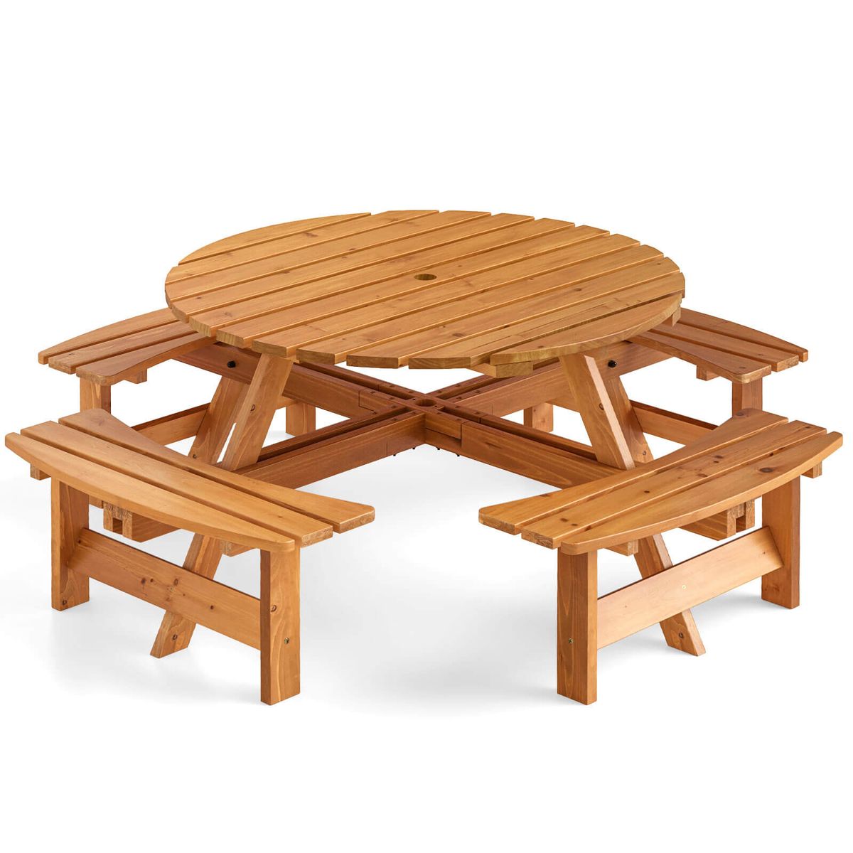 8-Person Picnic Table Set with 4 Built-in Benches - Yellow