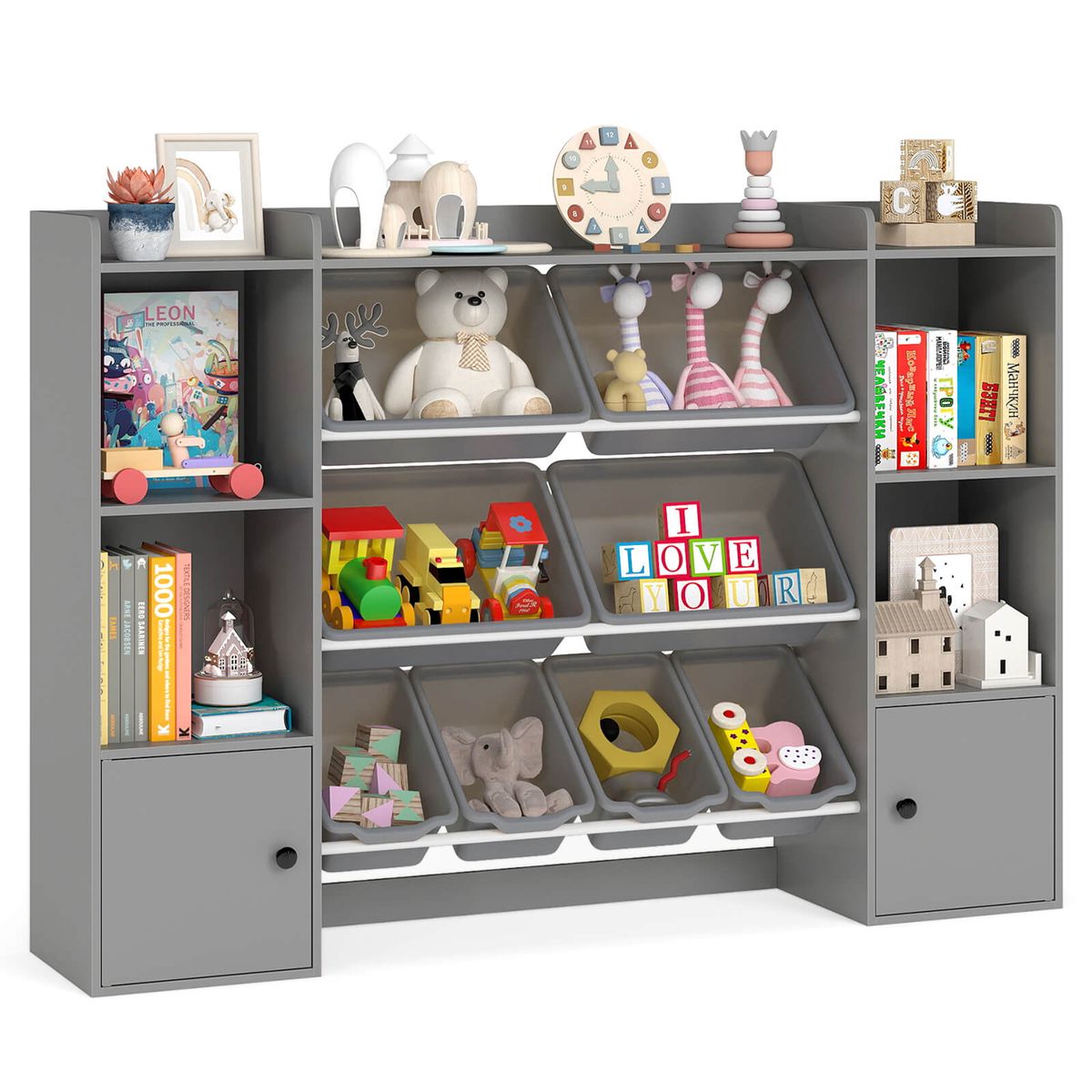 Photos - Wardrobe Costway Kids Toy Storage and Bookshelf with 8 Bins - Gray HCST11191