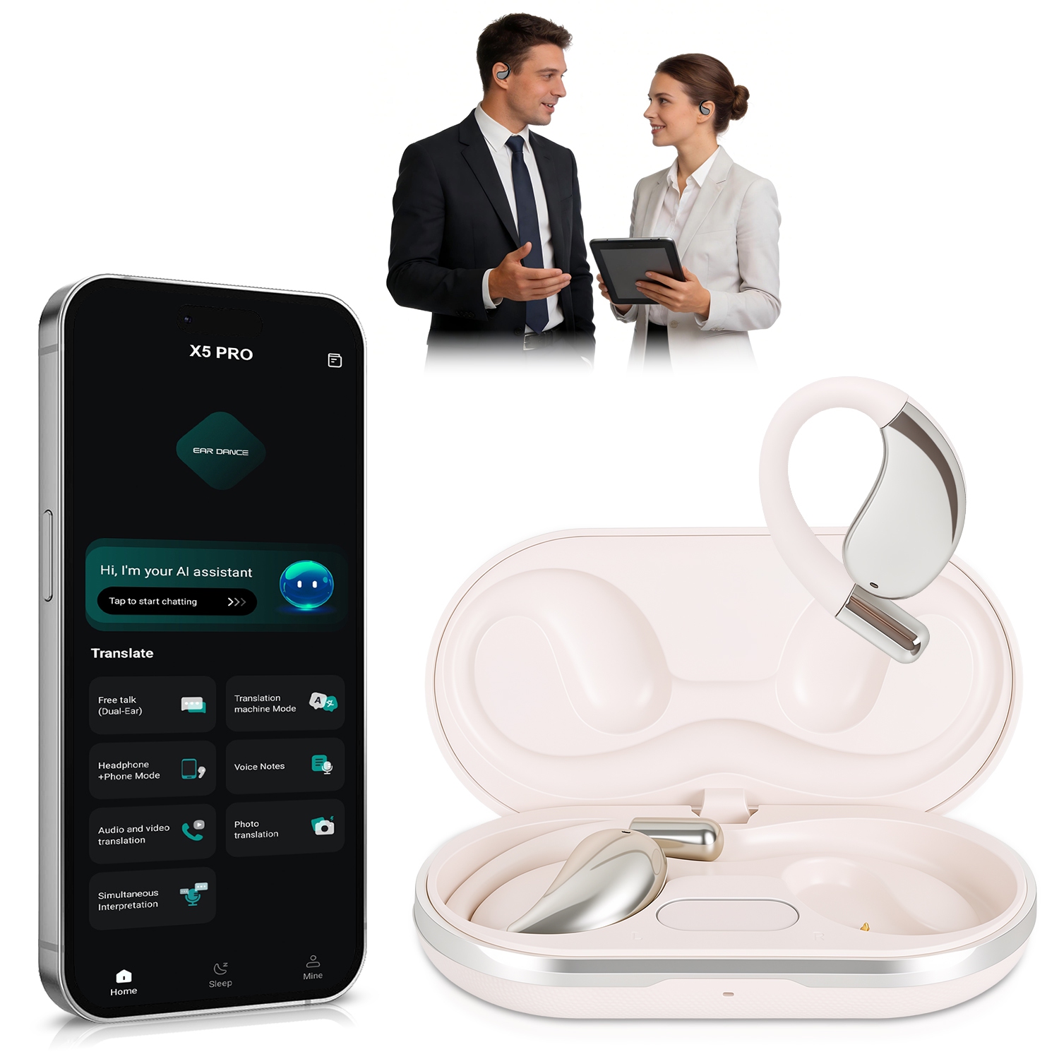 Wireless Open-Ear AI Translation Earbuds - Beige