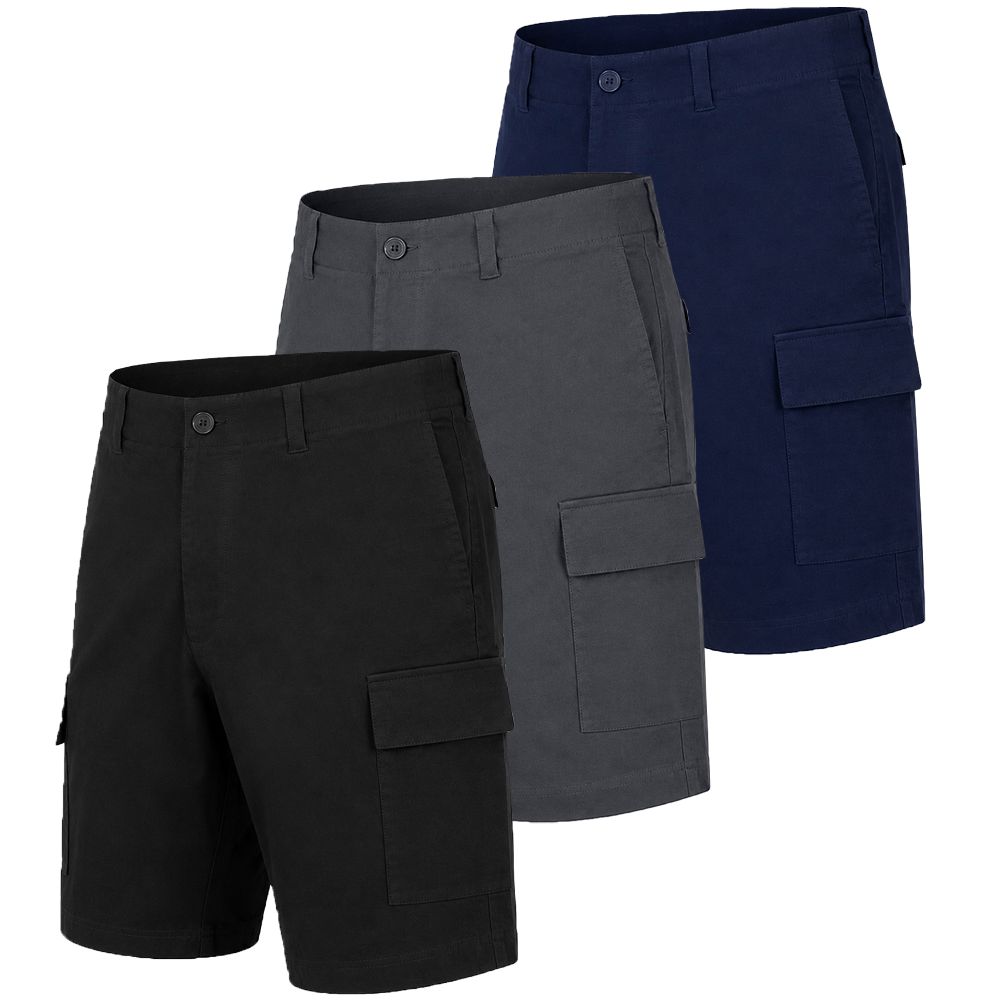 Men&rsquo;s Super Stretch Cargo Shorts (3-Pack) - MSSCS-200 - BK-GY-NV - 30