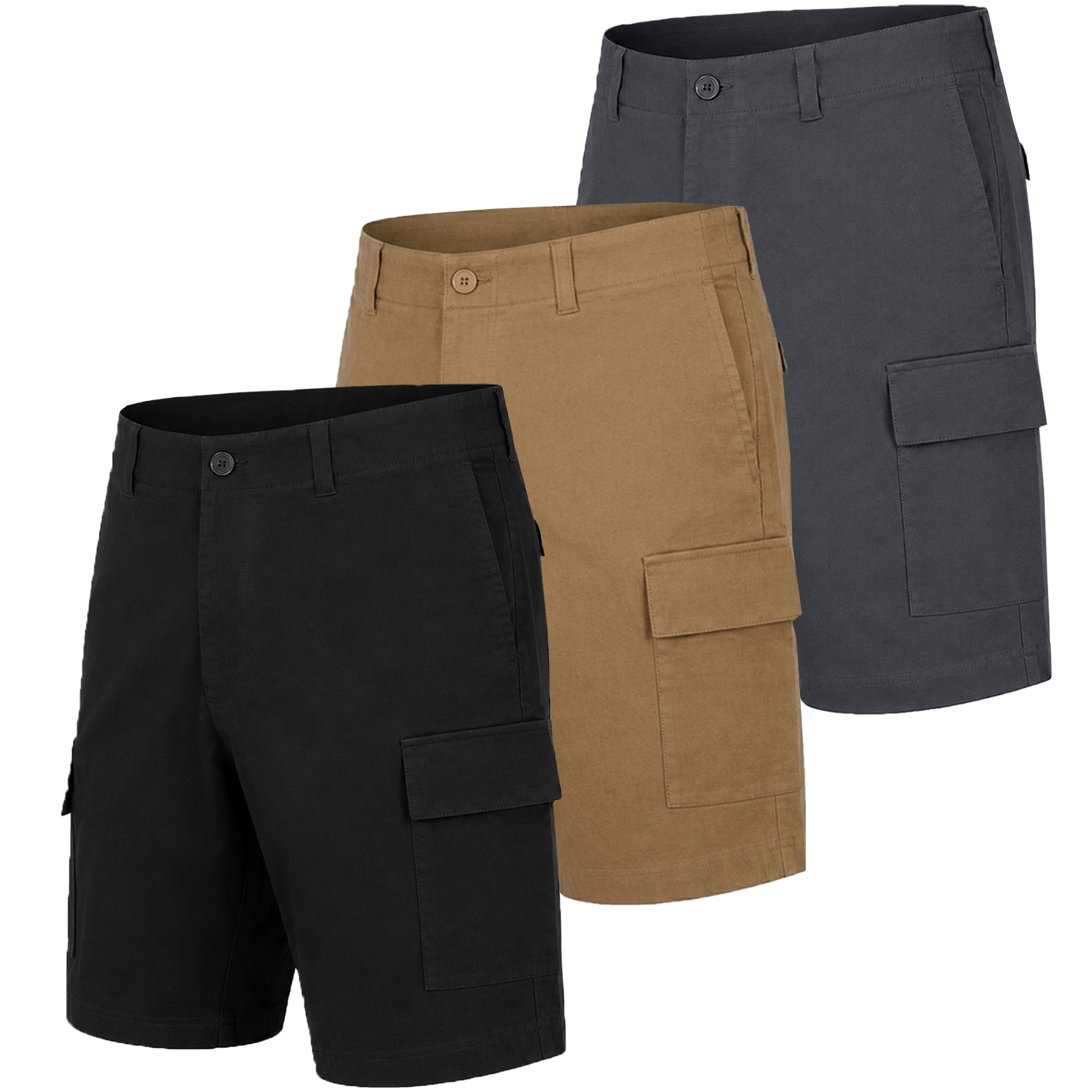 Men&rsquo;s Super Stretch Cargo Shorts (3-Pack) - MSSCS-200 - BK-GY-TB - 36