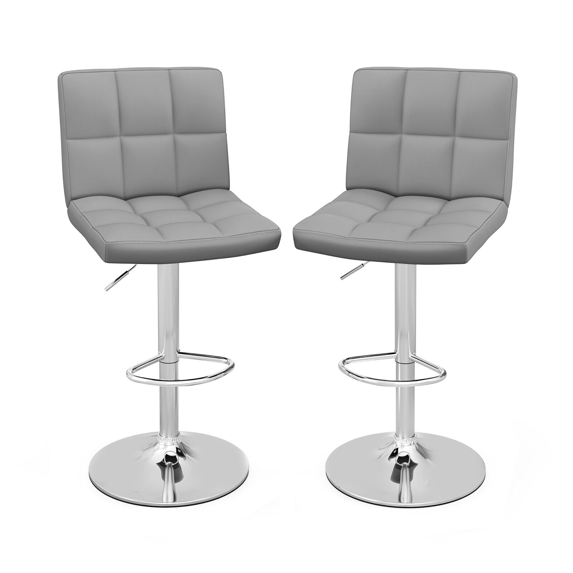 Adjustable Height Bar Stools with Modern Faux Leather Design (Set of 2) - Gray