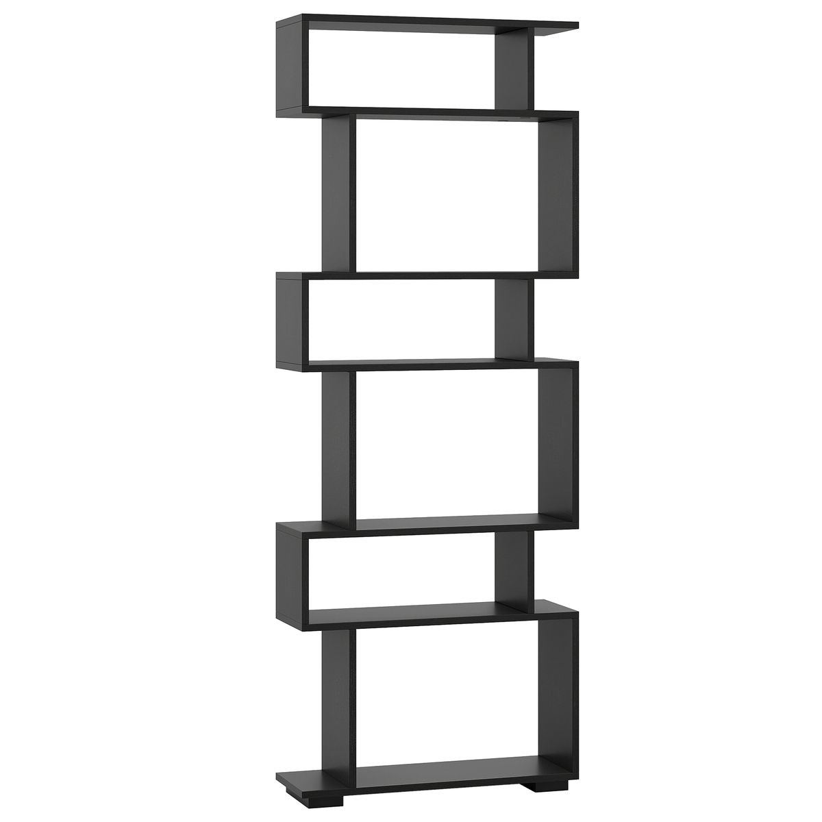6-Tier S-Shaped Geometric Bookcase with Thickened Legs - Black
