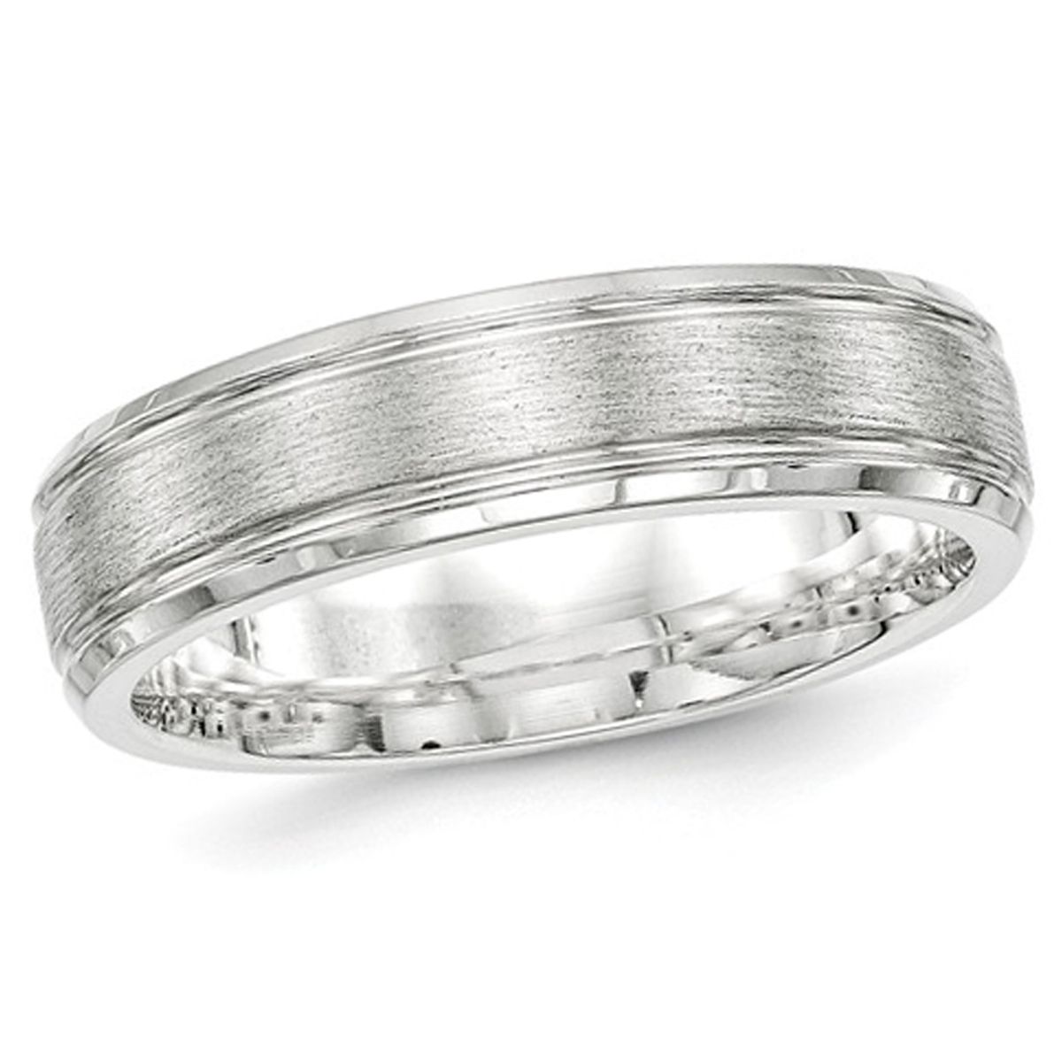 Photos - Ring Gem & Harmony 6mm Men's Brushed Sterling Silver Rhodium Plated Band - size: 7 68QGG0109-7