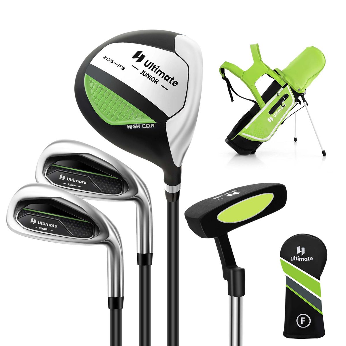 Photos - Golf Costway Kids' Complete Junior Club Set with Rain Hood - Kids -green HCST00670 (Right Hand)