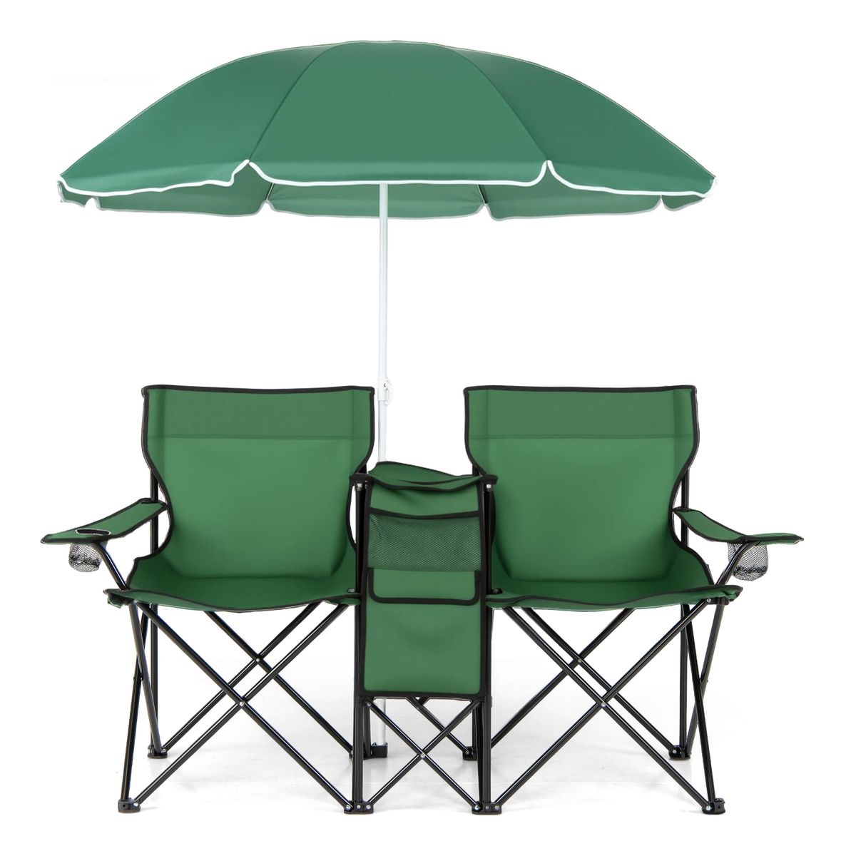 Folding Double Chair with Umbrella - Green