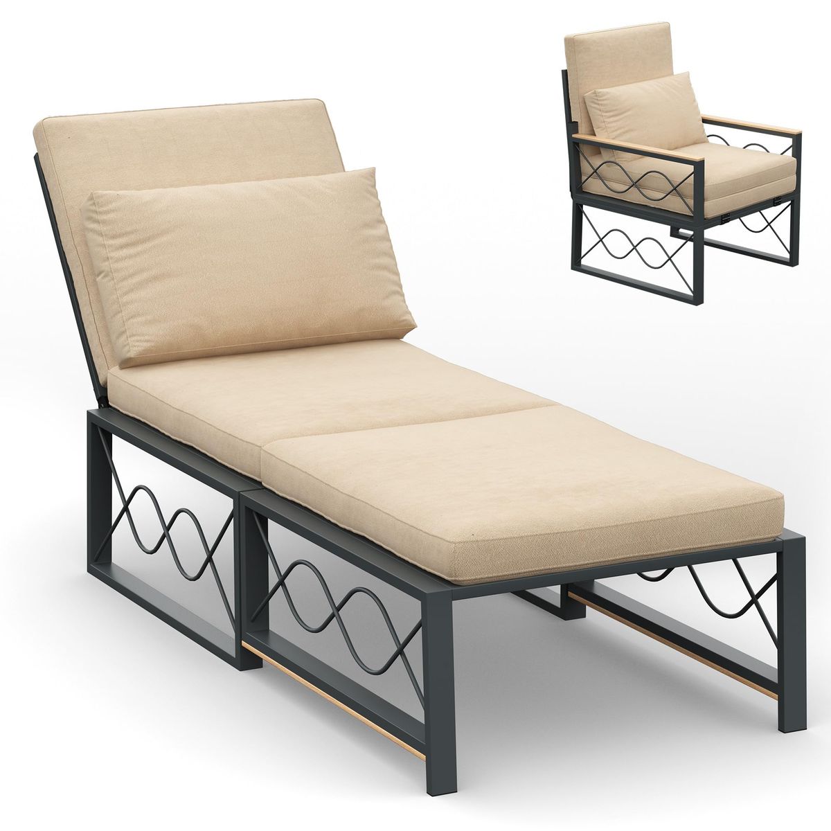 Photos - Garden Furniture Private Label 2-In-1 Convertible Lounge Chair - 16346BGUG01 16346BGUG01