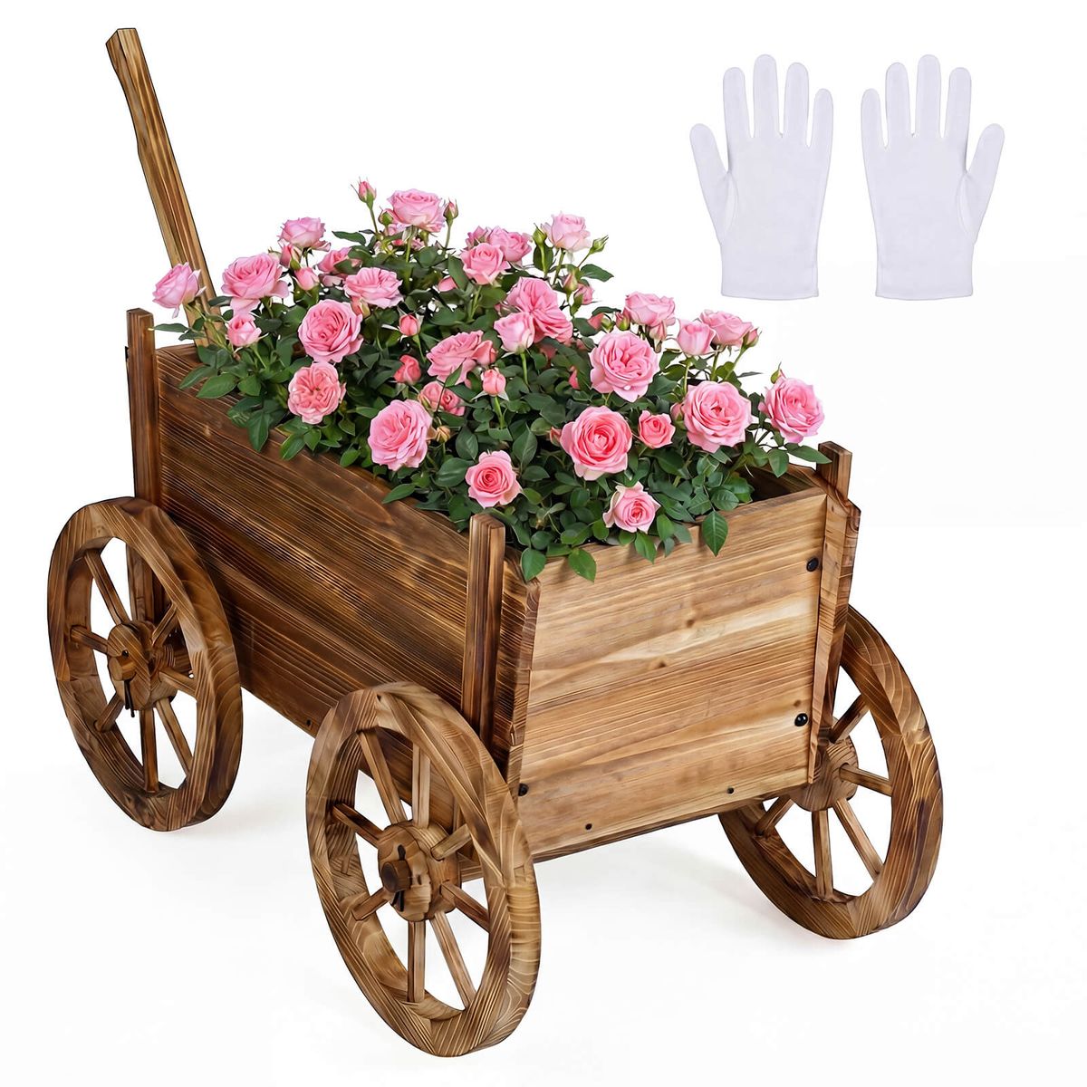 Rustic Wood Wagon Planter (1 or 2-Pack) - 1 PCS