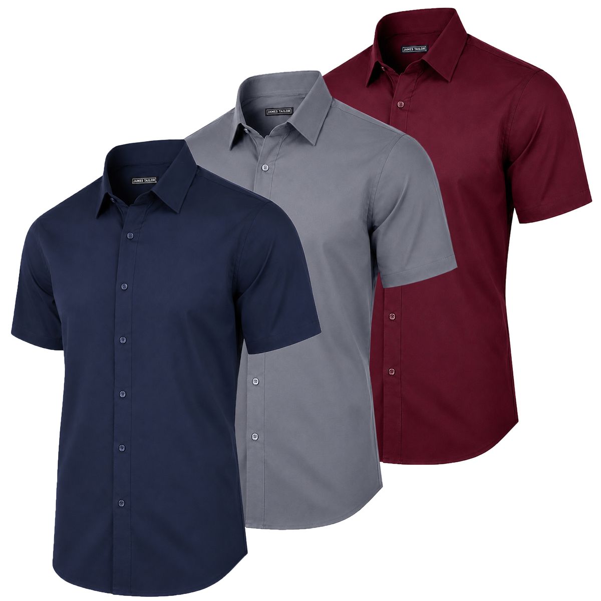 Men's Short Sleeve Slim-Fit Dress Shirt (3-Pack) - JMMS-250-NV-GY-BG - S