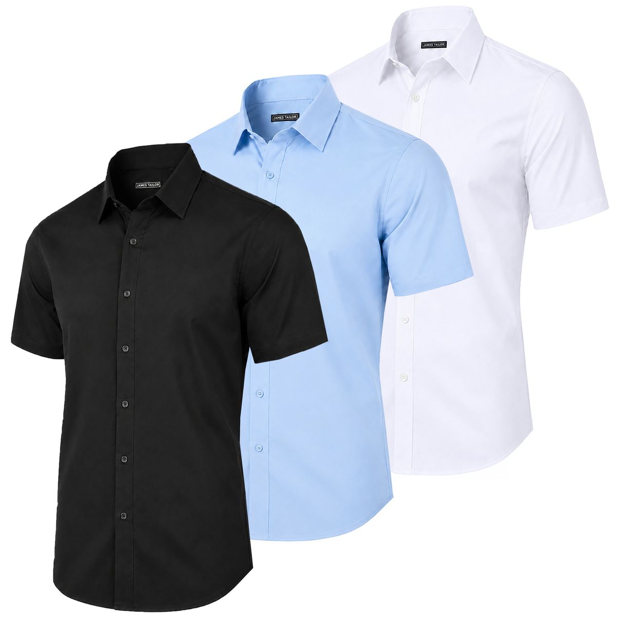 Men's Short Sleeve Slim-Fit Dress Shirt (3-Pack) - JMMS-250-BK-LB-WH - 2XL