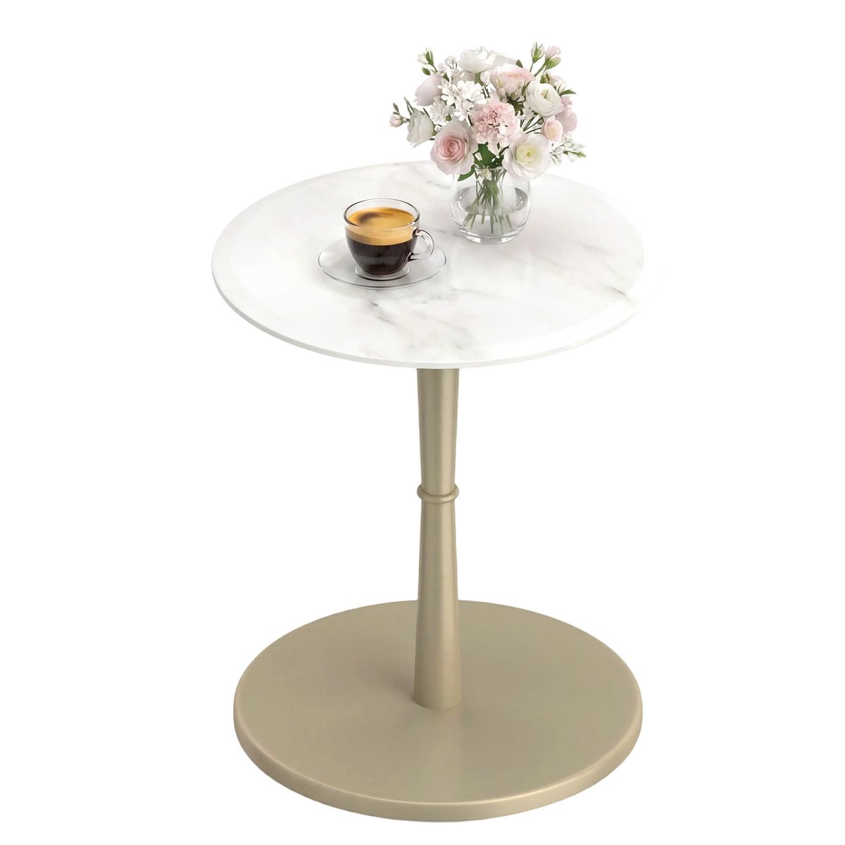 Round Marble Side Table 1 or 2Pack  White  Gold1