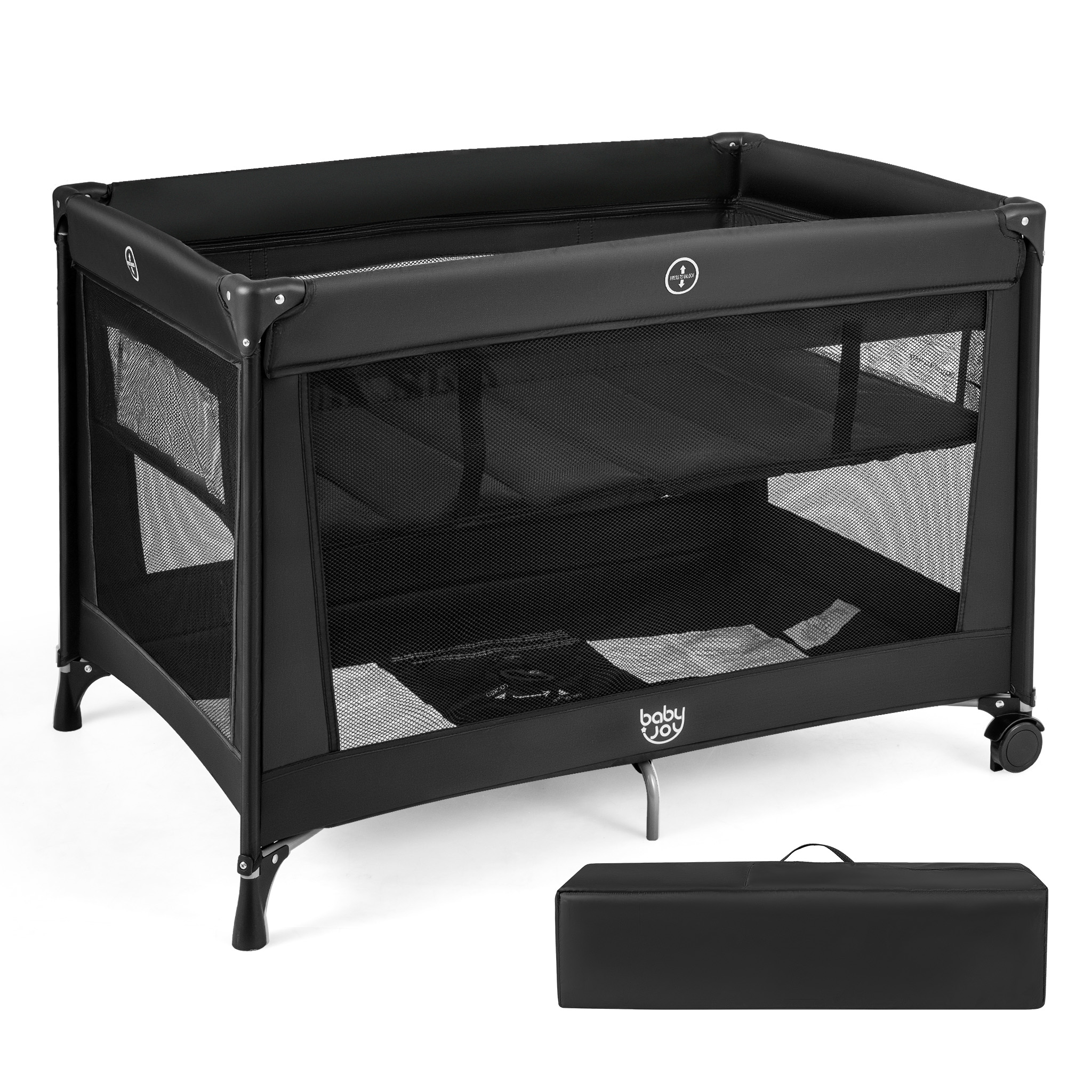 Costway Portable Baby Playard with Soft Mattress, Breathable Mesh Sides - Black
