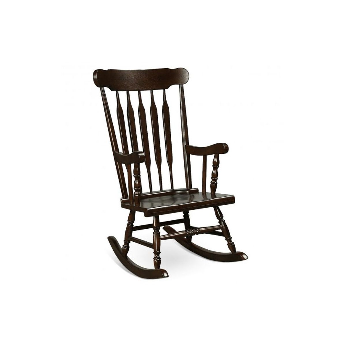 Glossy Finish Wooden Rocking Chairs (Set of 2) - Coffee