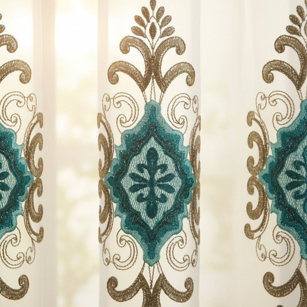 Embroidered Curtain Set - Turquoise