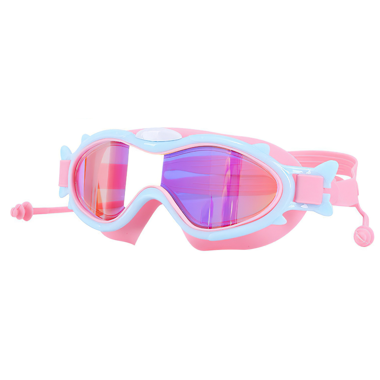 Kids Swim Goggles with Ear Plugs  Pink  Blue Rim