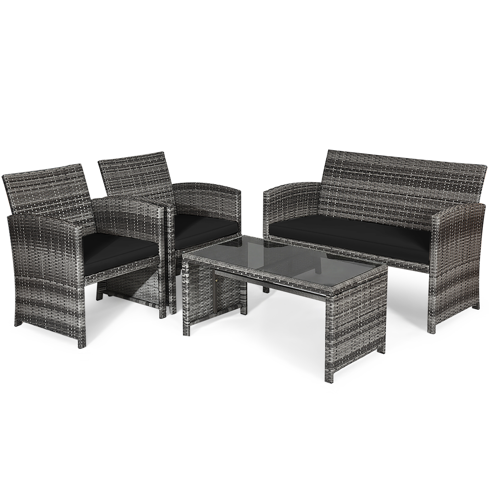 4-Piece Gray Rattan Patio Furniture Set - Black