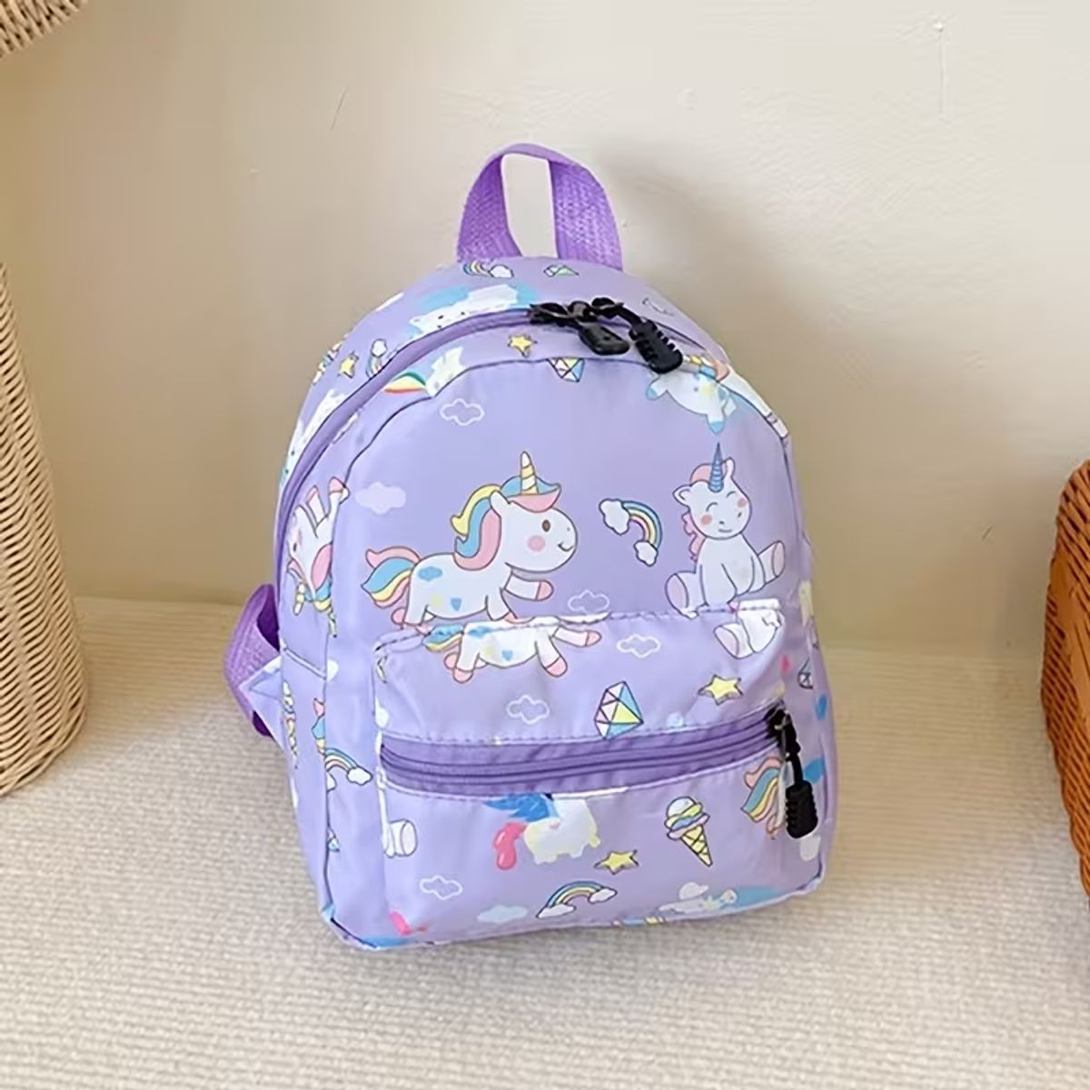 Dinosaur and Unicorn Print Small Daypack for Kids - Purple