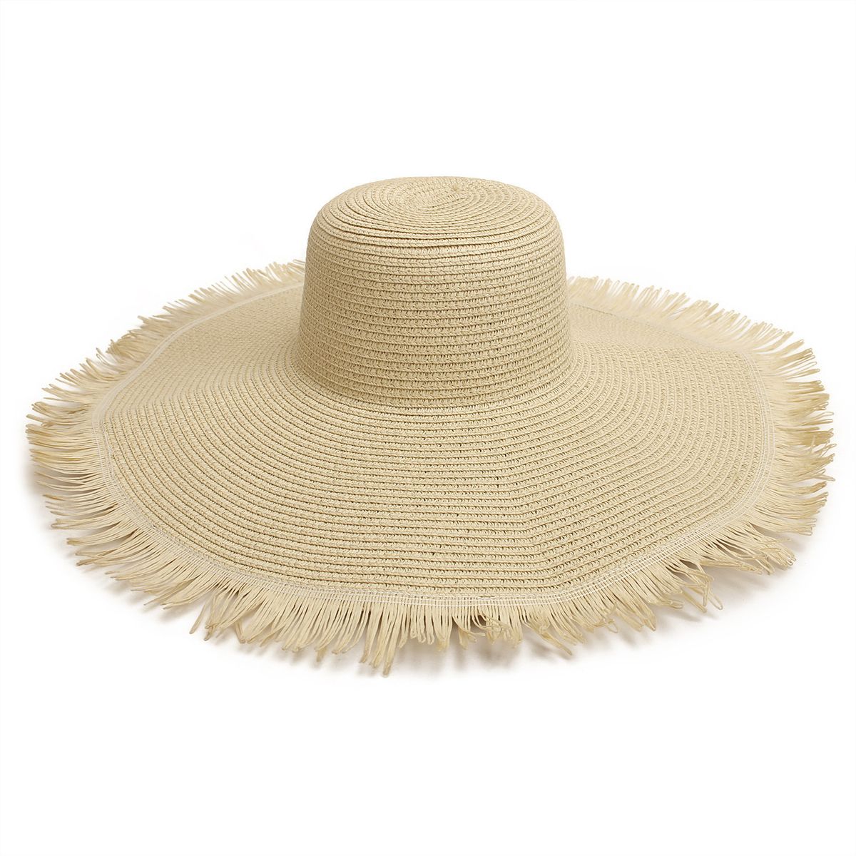 Extra Wide Brim Fringe Straw Sun Hat - Beige