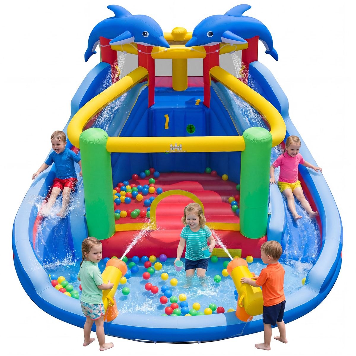 Dolphin-themed Inflatable Water Slide Park - without Blower