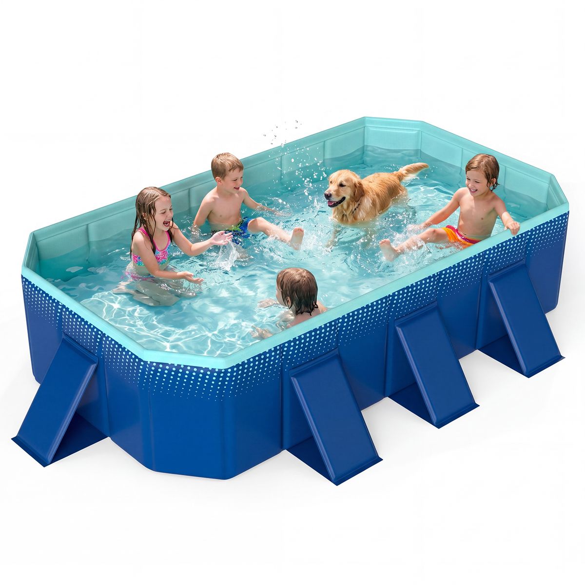 Costway Non-Inflatable Swimming Pool with 24 Wall Panels and 8 Support Panels - Blue