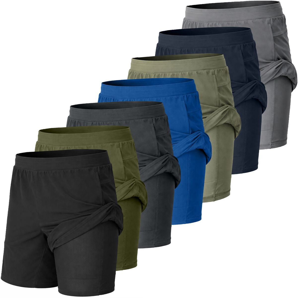 Men’s 2-in-1 Athletic Gym Shorts (5-Pack) - MES-200- 5PK ASSTD - S