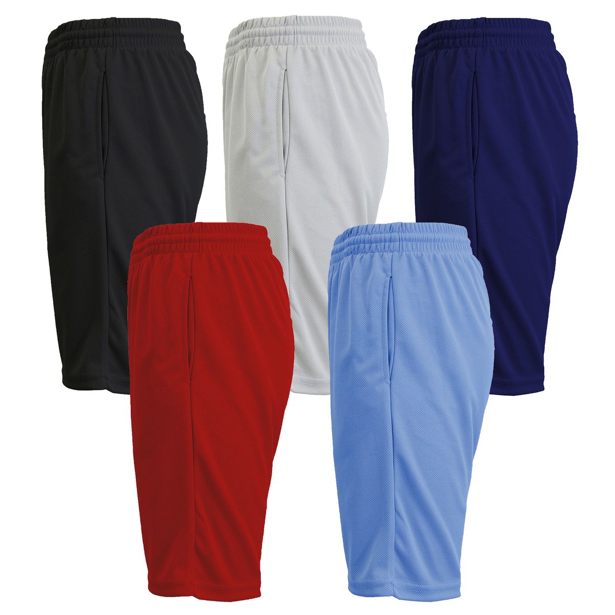 Moisture Wicking Performance Mesh Shorts (3- or 5-Pack) - J/MMS-2600 - BK-LB-RD-NV-SV-XL