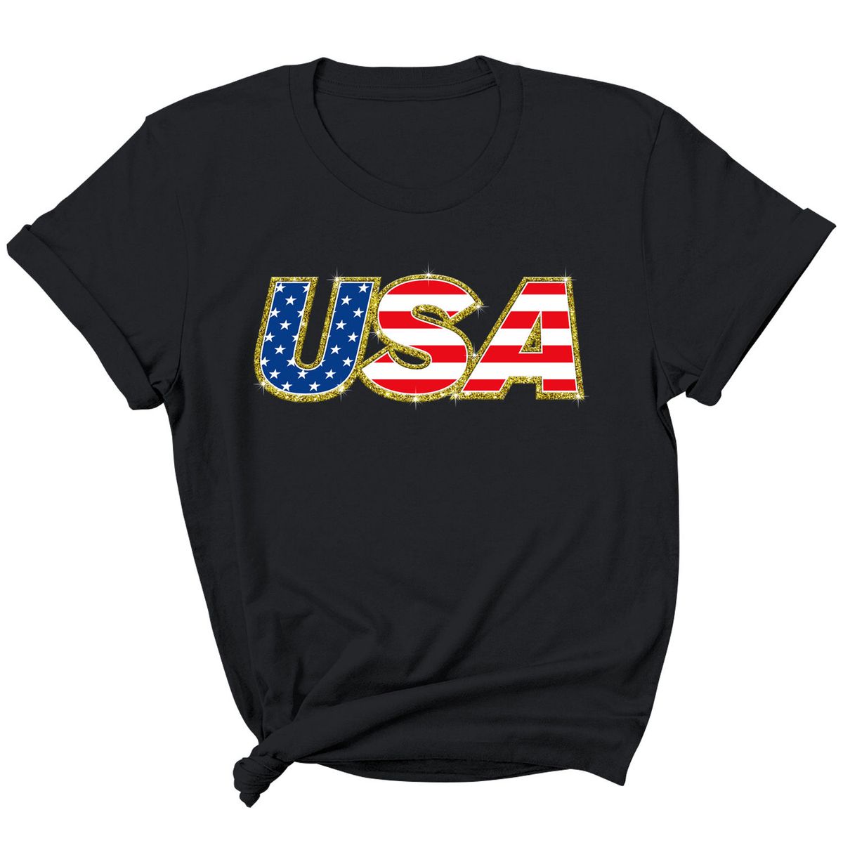 Women We Love USA T-Shirt - USA Gold Border - Black / L