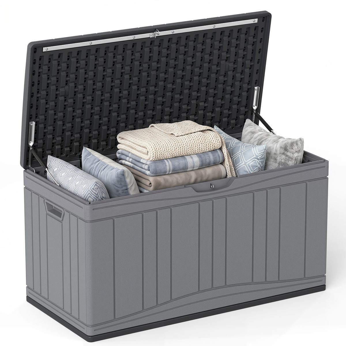 Costway 80 Gallon Outdoor Deck Box with Gas Struts and Lock-Compatible Lid for Packages - Light/pastel grey