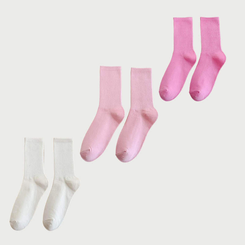 Solid Color Mid-Calf Crew Socks (3‑Pack) - 3Pack Style2