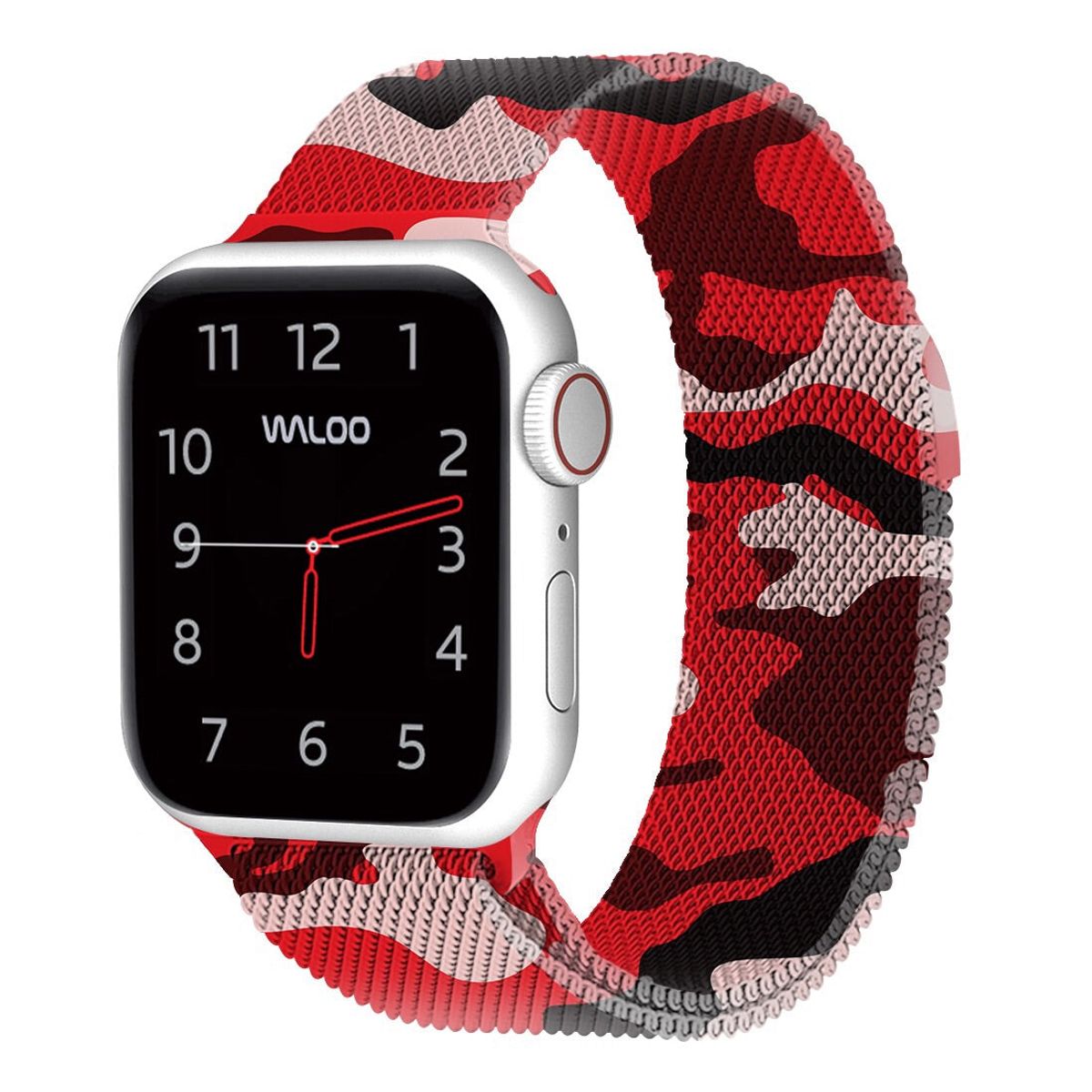 Waloo Camo Printed Magnetic Mesh Band For Apple Watch - 44/45/46/49mm & 42mm (Series 1-3 Only) / Camo Red