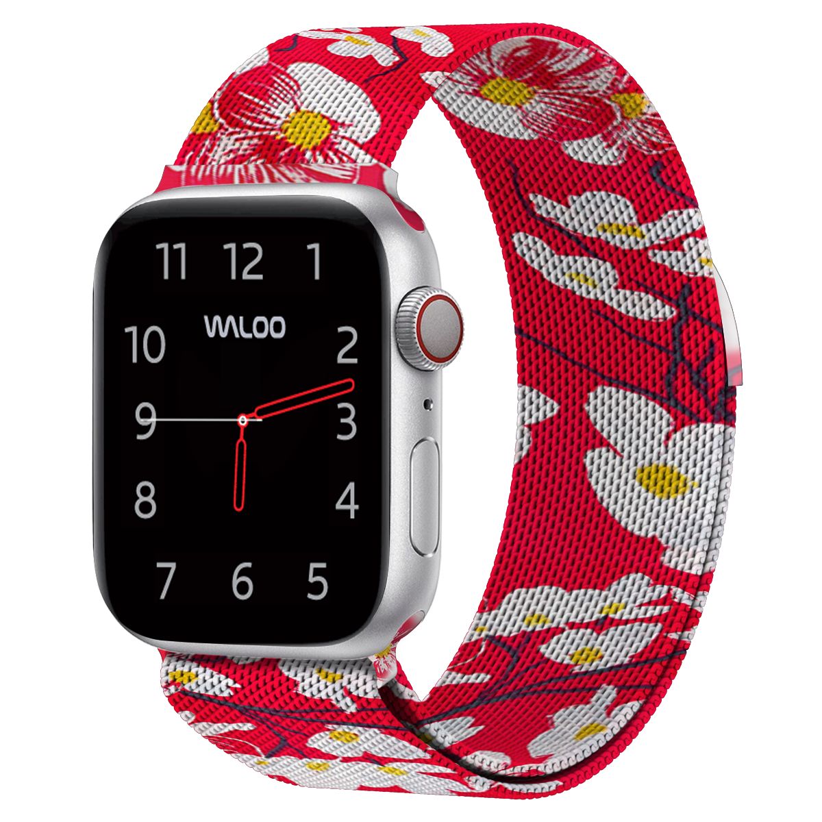 Waloo Floral Printed Magnetic Mesh Band for Apple Watch - 44/45/46/49mm & 42mm (Series 1-3 Only) / Floral Red