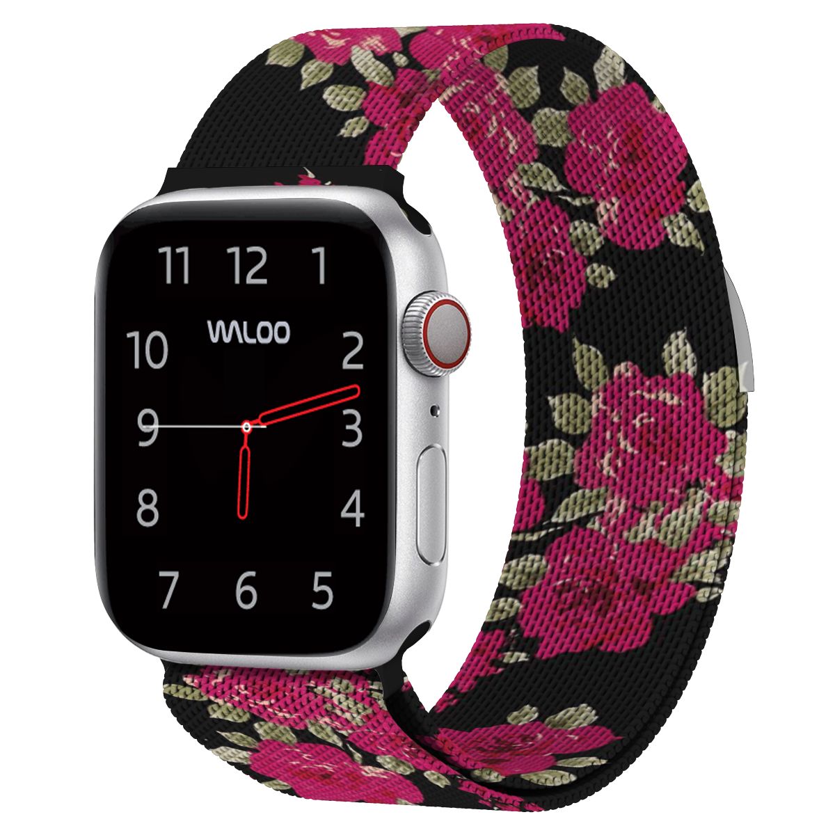 Waloo Floral Printed Magnetic Mesh Band for Apple Watch - 44/45/46/49mm & 42mm (Series 1-3 Only) / Floral Black