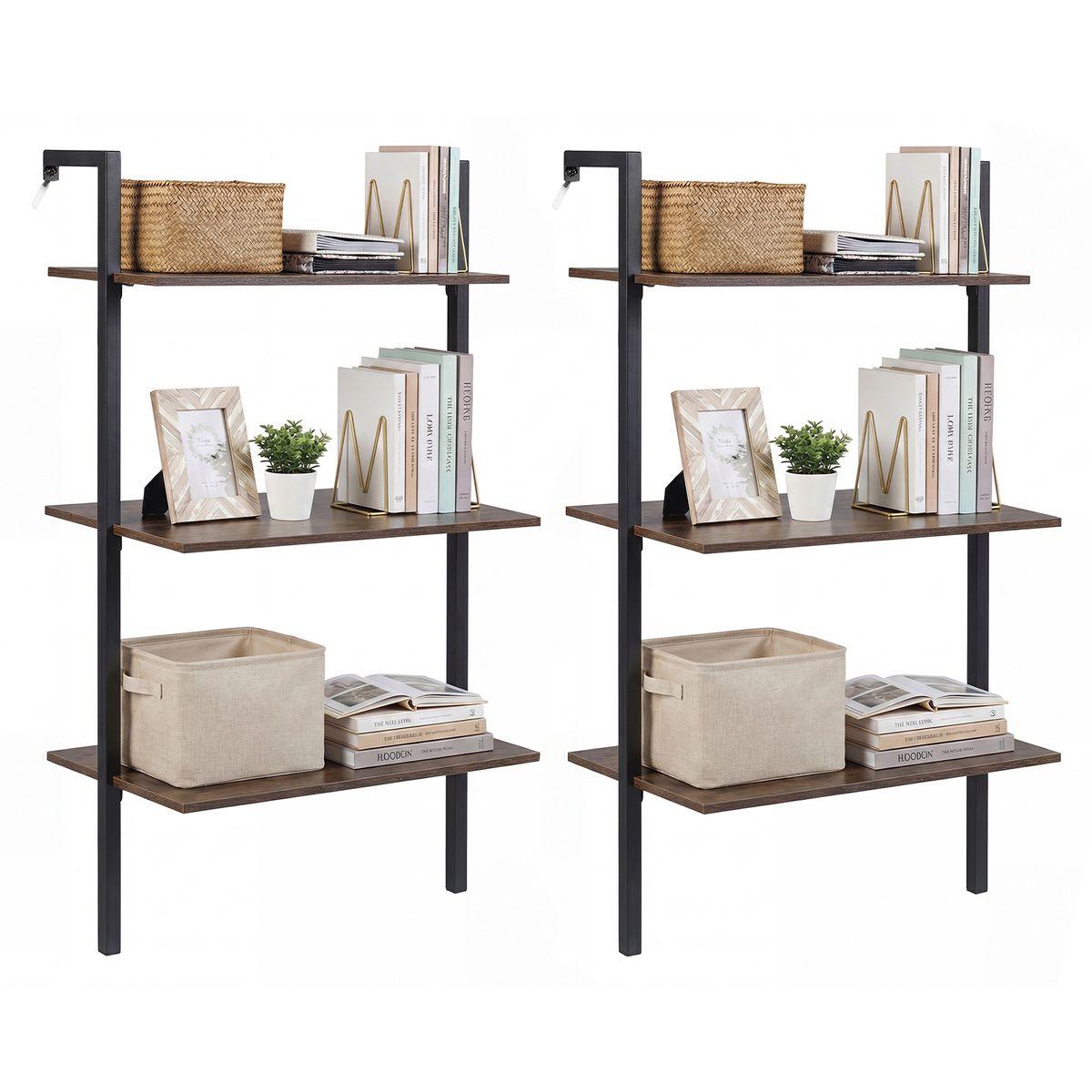 Industrial Wall Mounted Shelf (1- or 2-Pack) - Brown and Black-2PCS