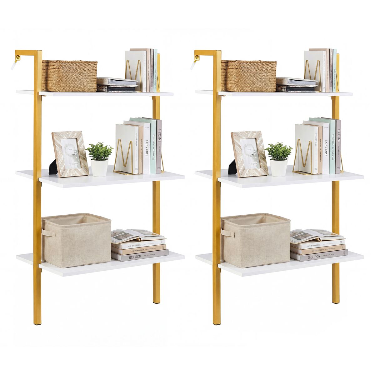 Industrial Wall Mounted Shelf (1- or 2-Pack) - Gold and White-2PCS