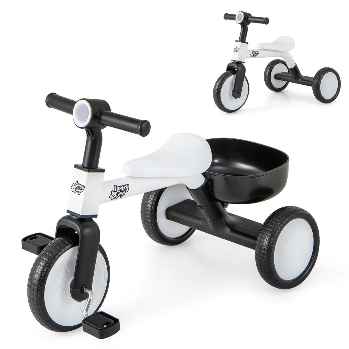 2-In-1 Kids Tricycle Auxiliary Balance Bike with Detachable Pedals Toddler Tricycle - White