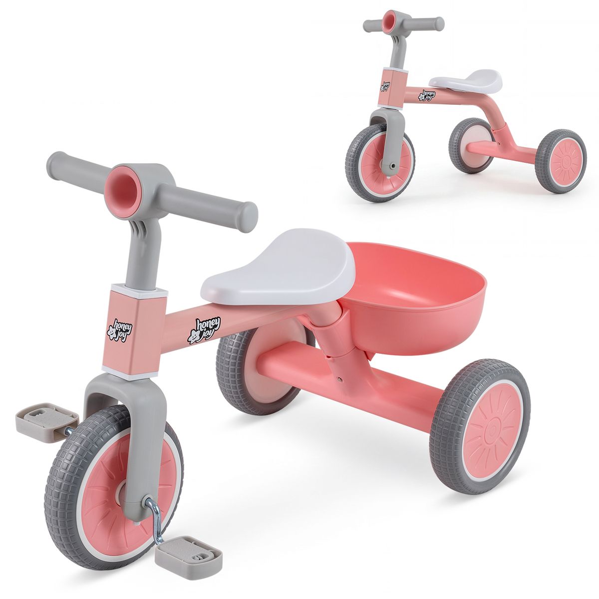Honeyjoy 2-In-1 Kids' Auxiliary Tricycle - Pink