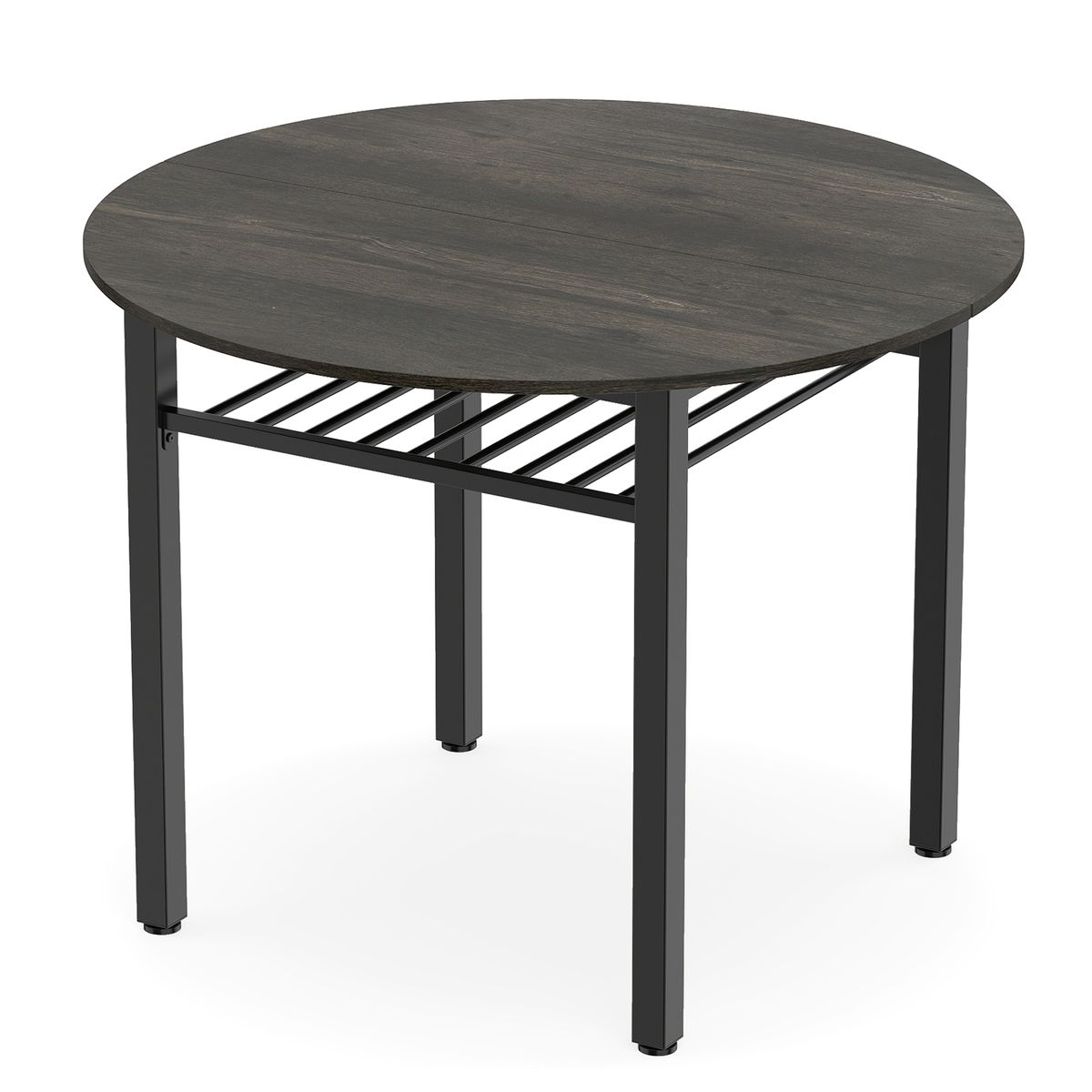 Costway Dining Table for 2-4 People,40" Round Kitchen Table with Storage ShelfandMetal Frame - Grey