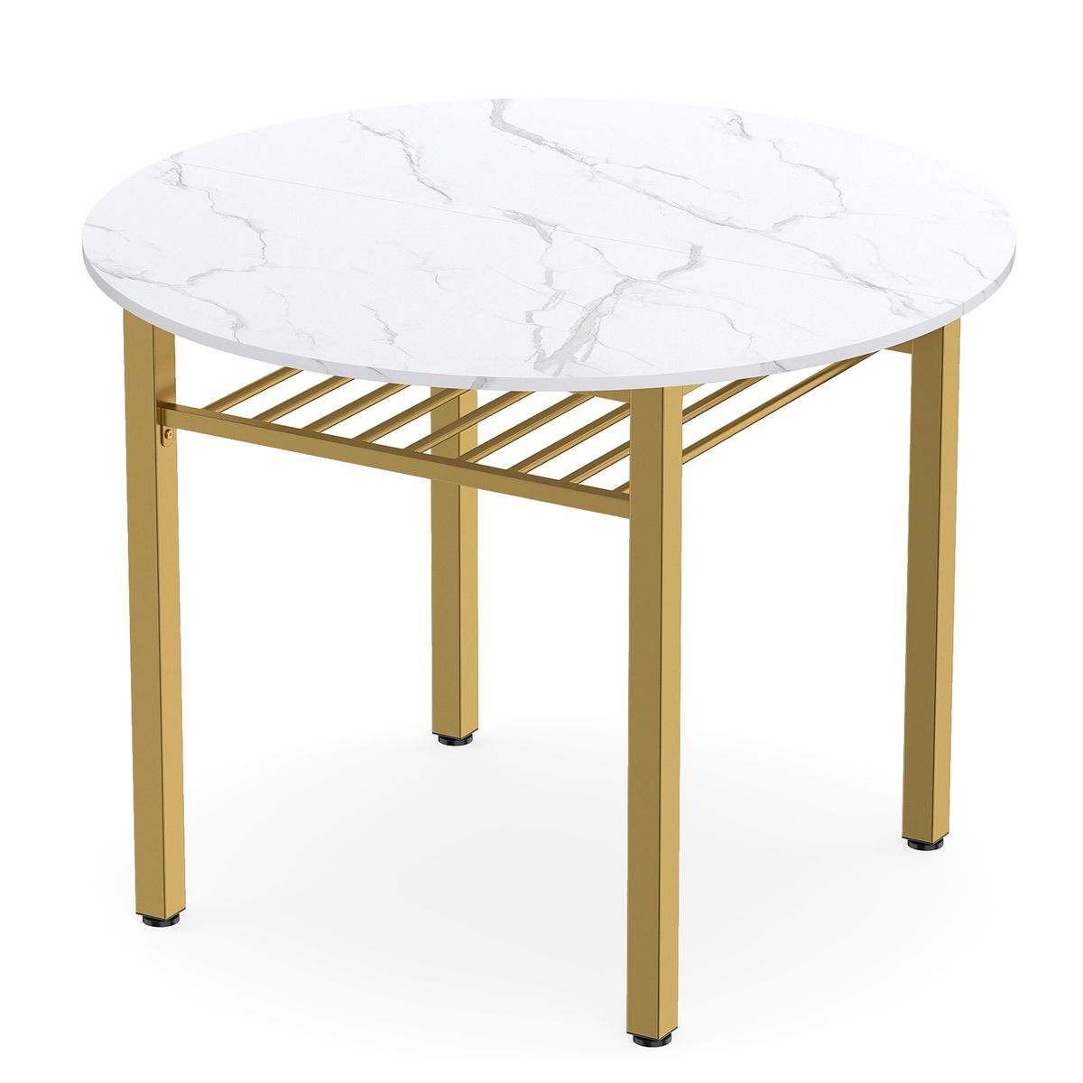 Costway Dining Table for 2-4 People,40" Round Kitchen Table with Storage ShelfandMetal Frame - White